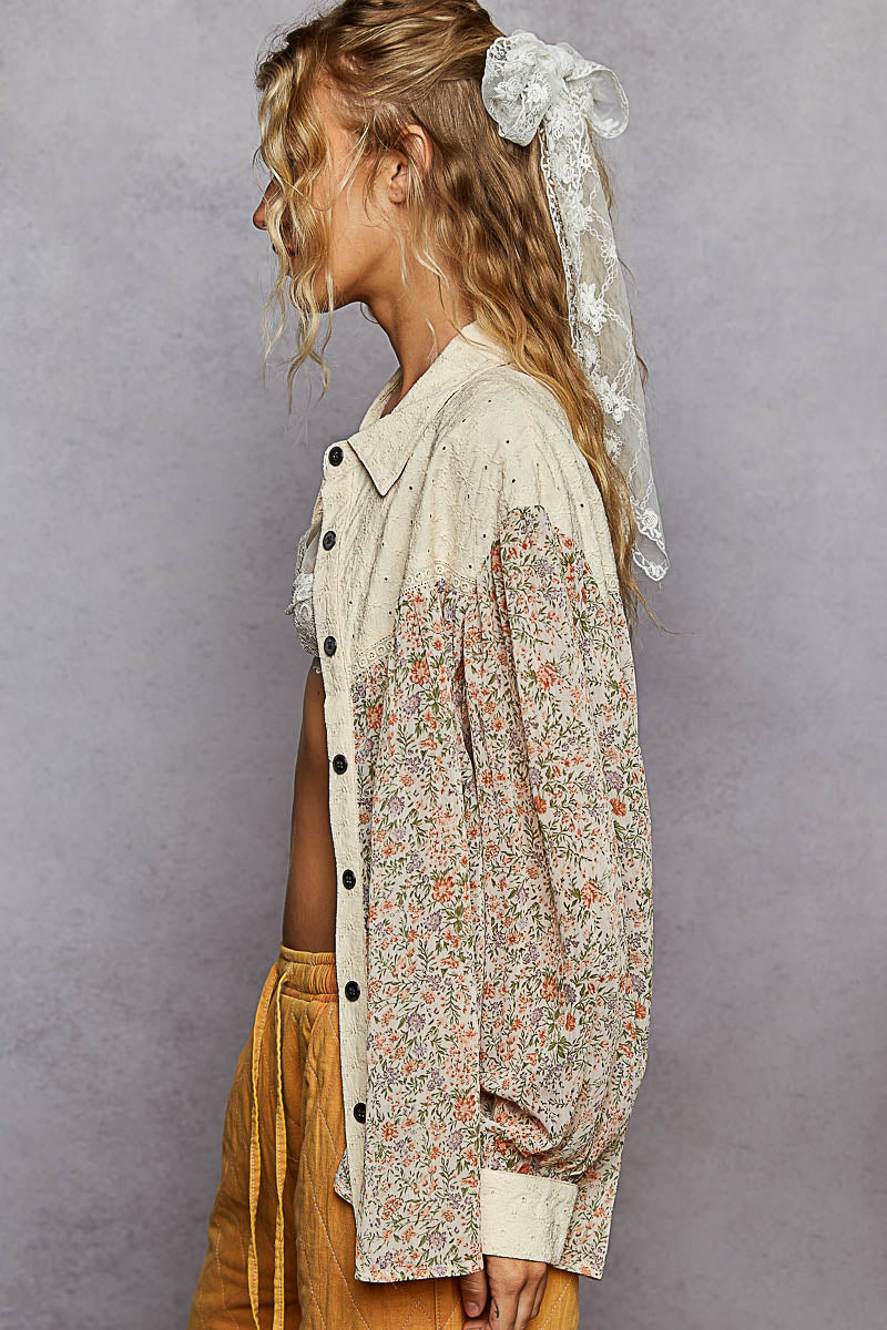 POL Fall Floral Lightweight Button-Up