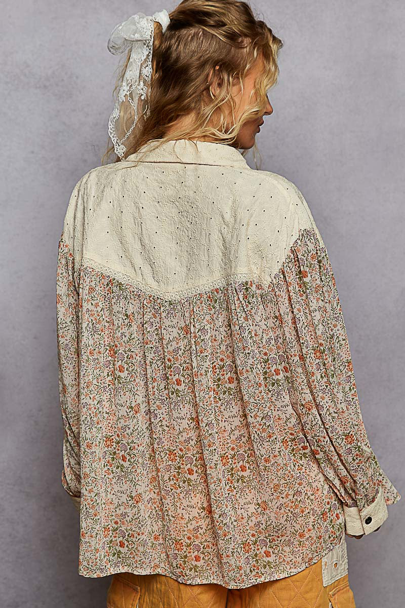 POL Fall Floral Lightweight Button-Up