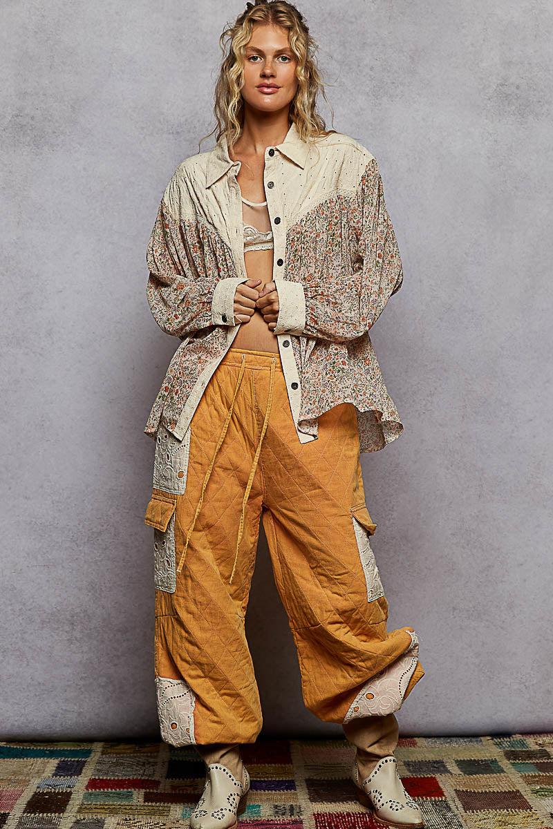 POL Fall Floral Lightweight Button-Up