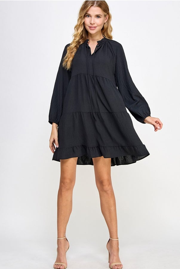 Black Airflow Tiered Swing Dress