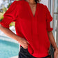 Red Smocked Sleeve Blouse