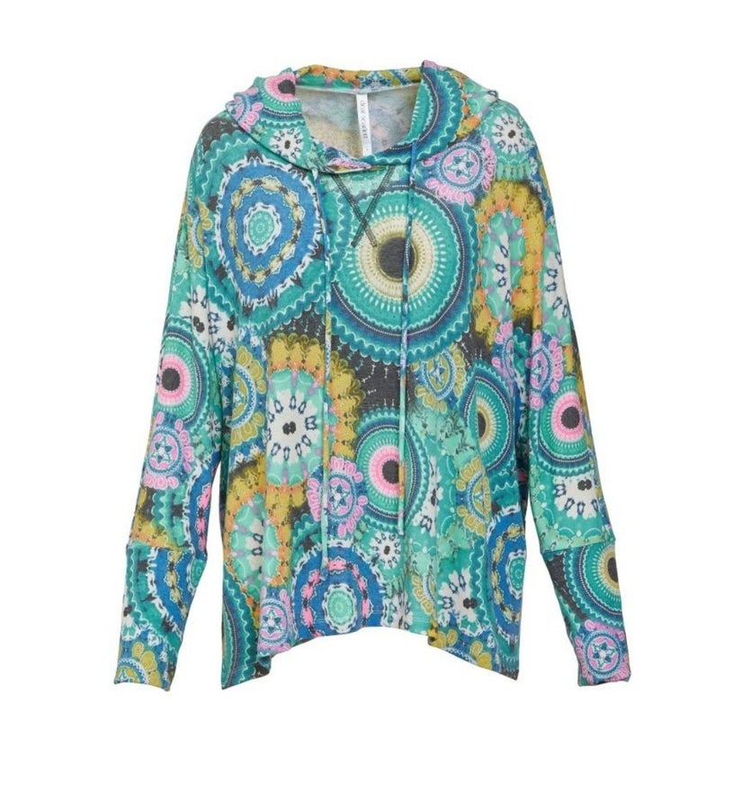 French Terry Colorful Medallion Tunic Hoodie