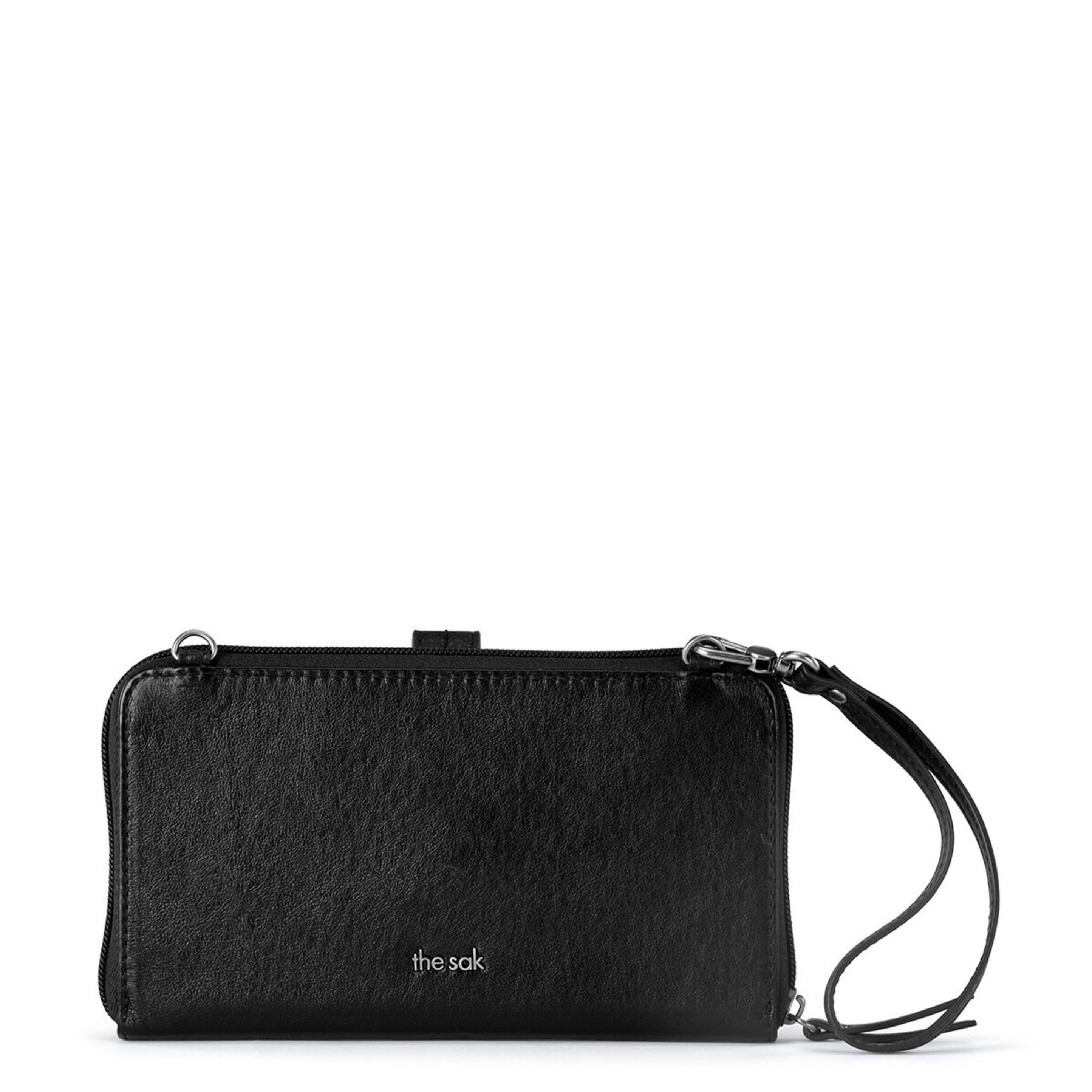 Iris Large Smartphone Crossbody Black Leaf Embossed