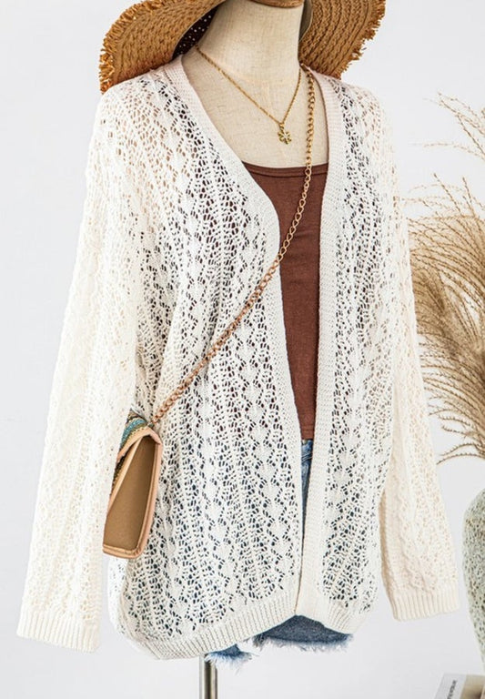 Crochet Open Front Cardigan Cream