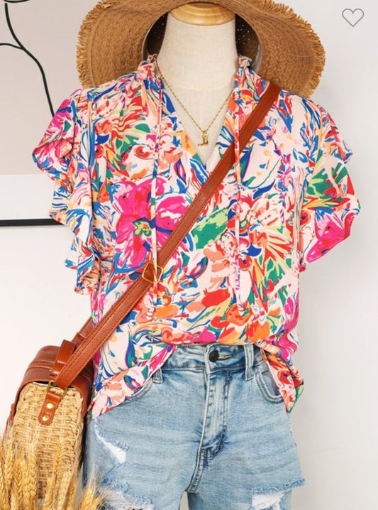 Floral Ruffle Sleeve Blouse
