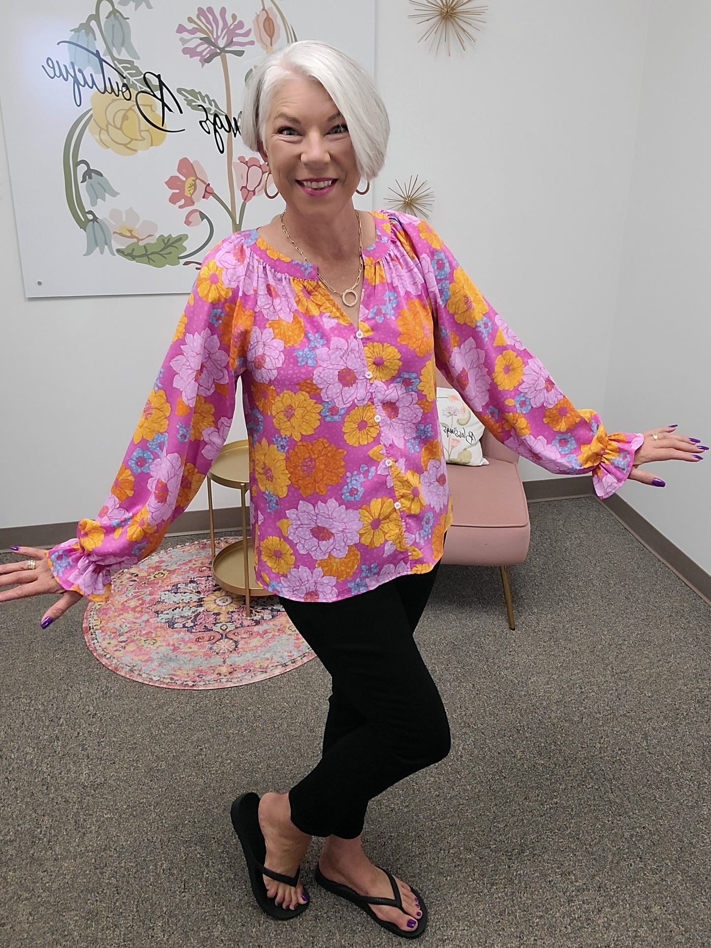 Ella Button Blouse in Retro Floral