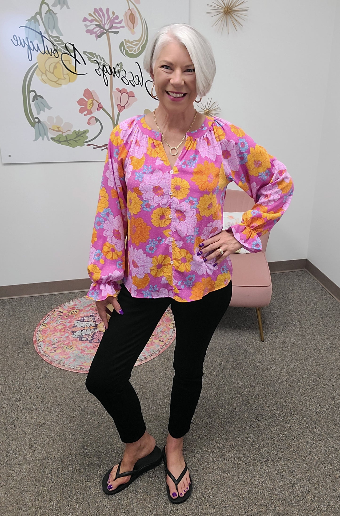 Ella Button Blouse in Retro Floral