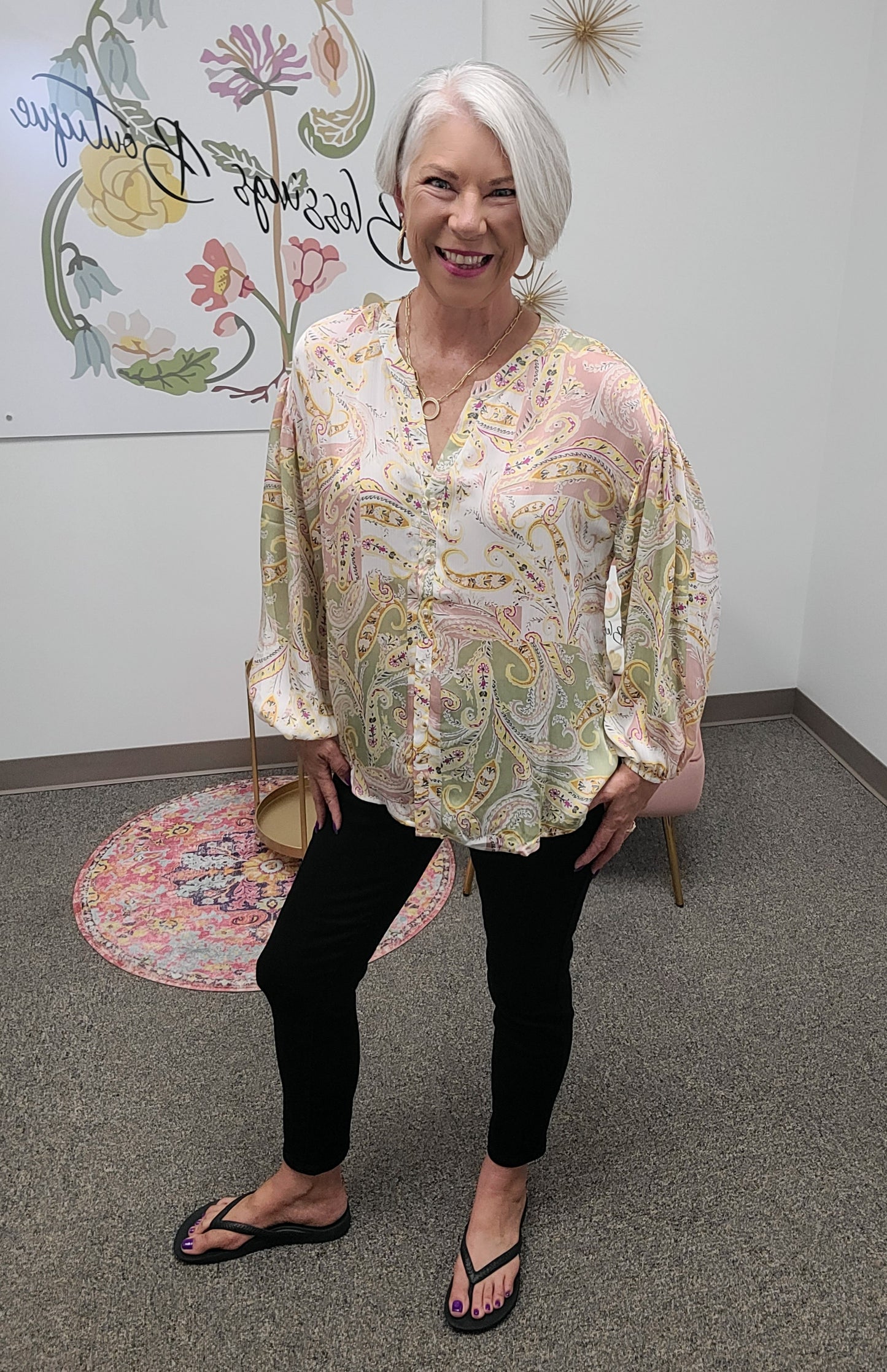 Elizabeth Button Blouse in Pastel Paisley