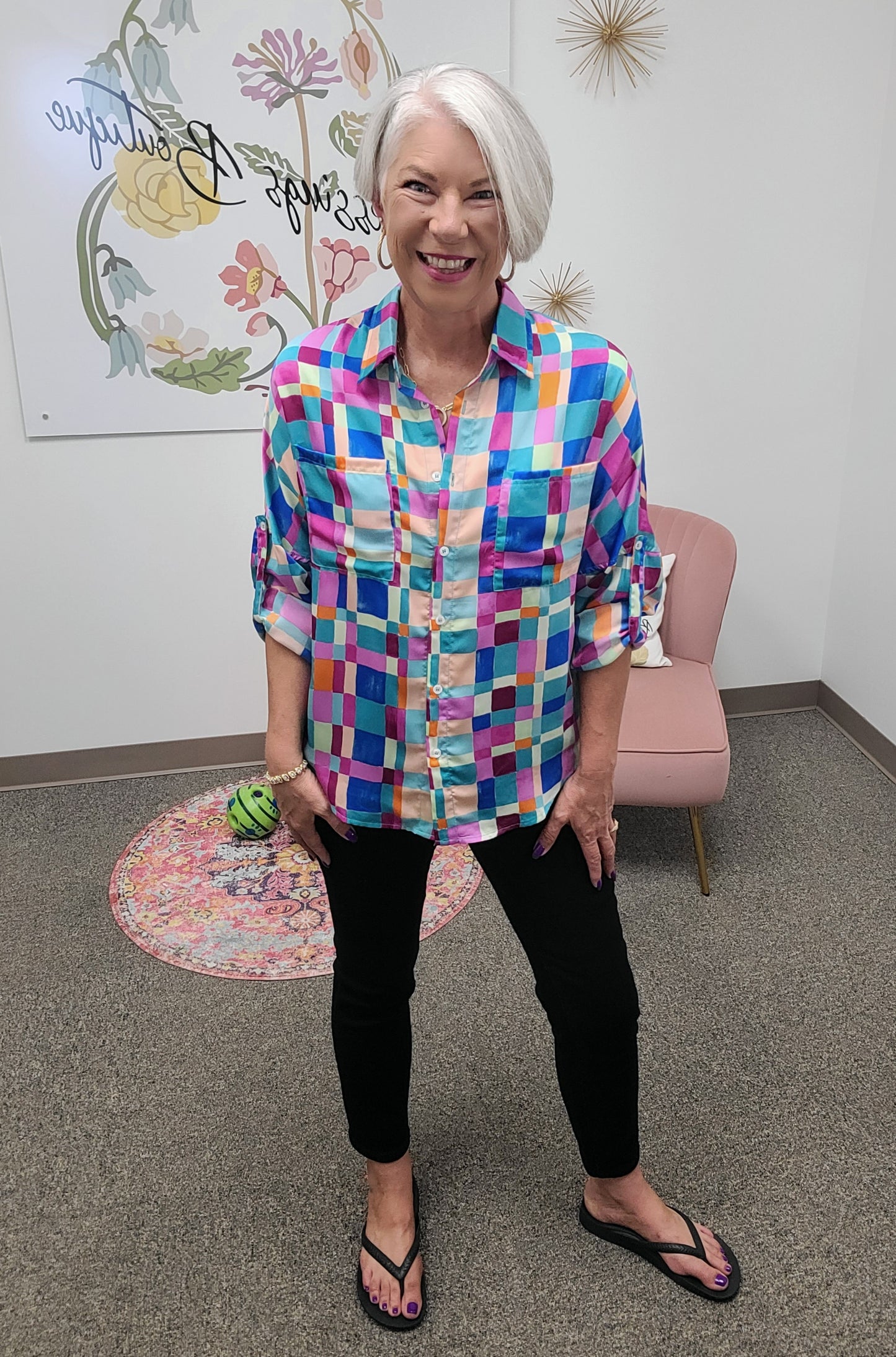 Emerson Collared Blouse in Multi Check