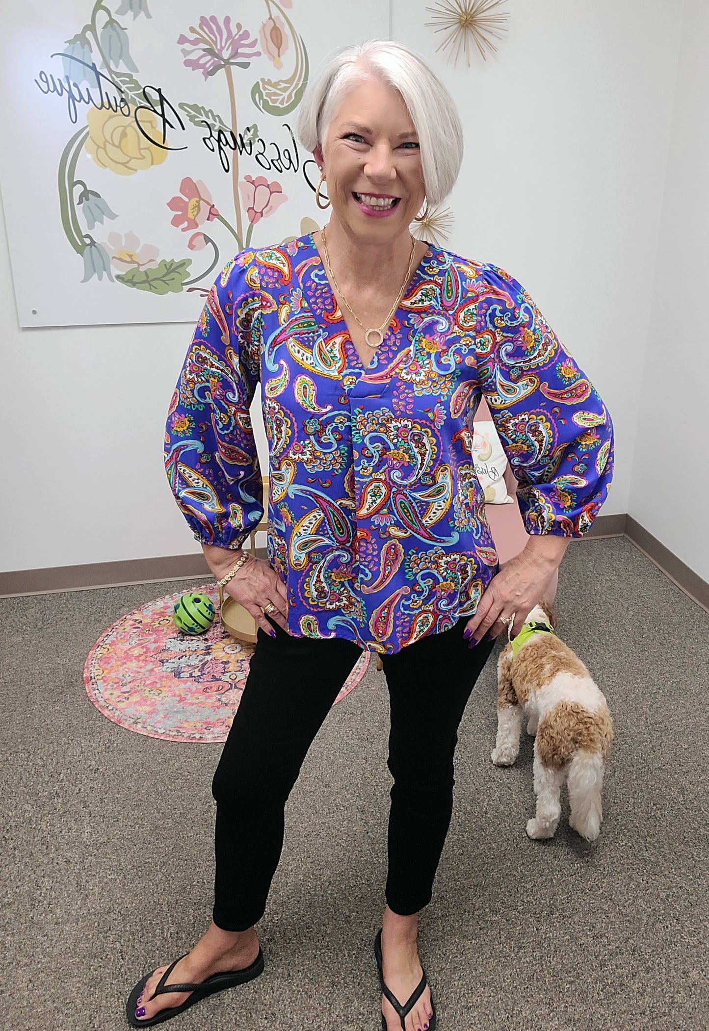 Everly V-Neck Blouse in Royal Paisley