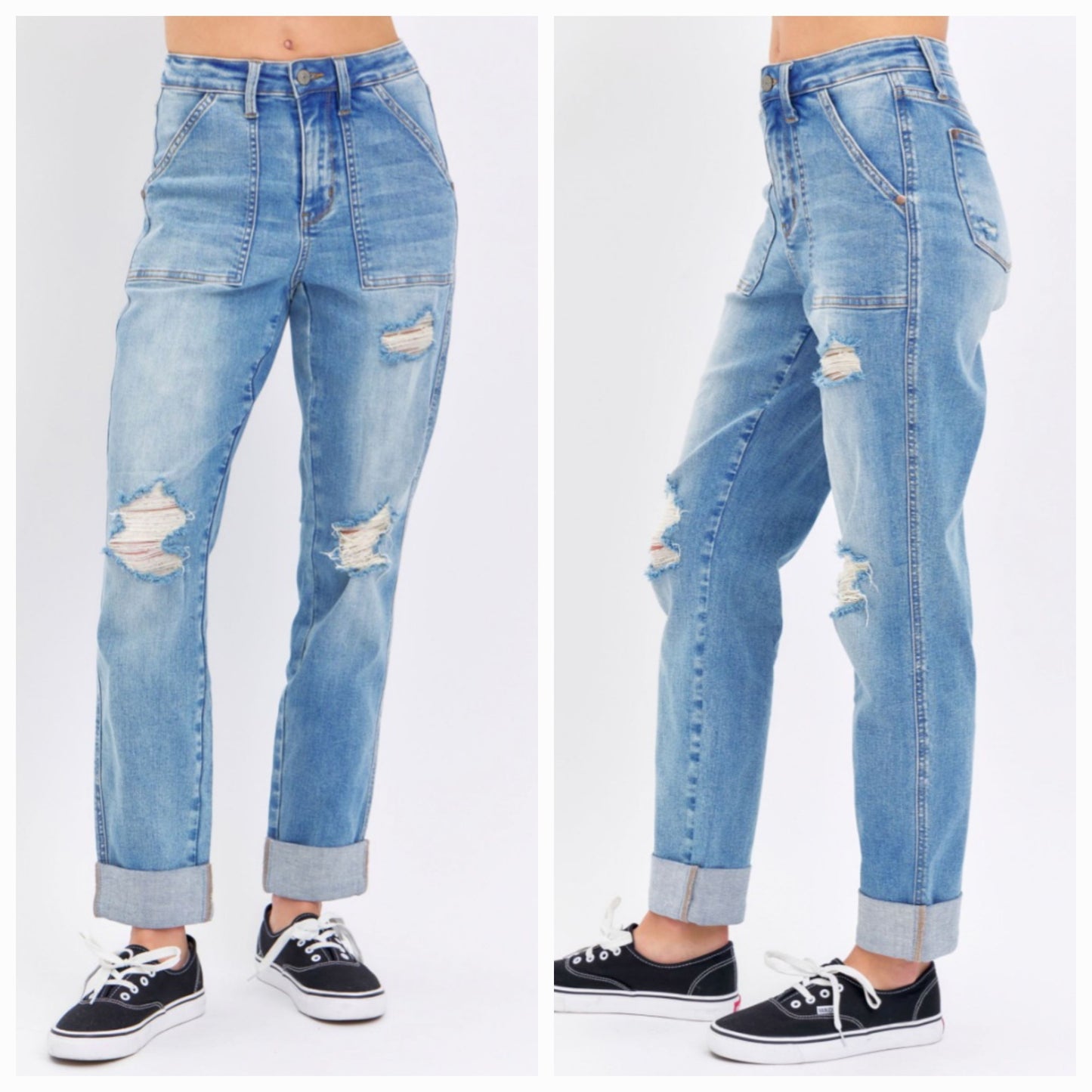 Judy Blue Patch Pocket Distressed Boyfriend Jean