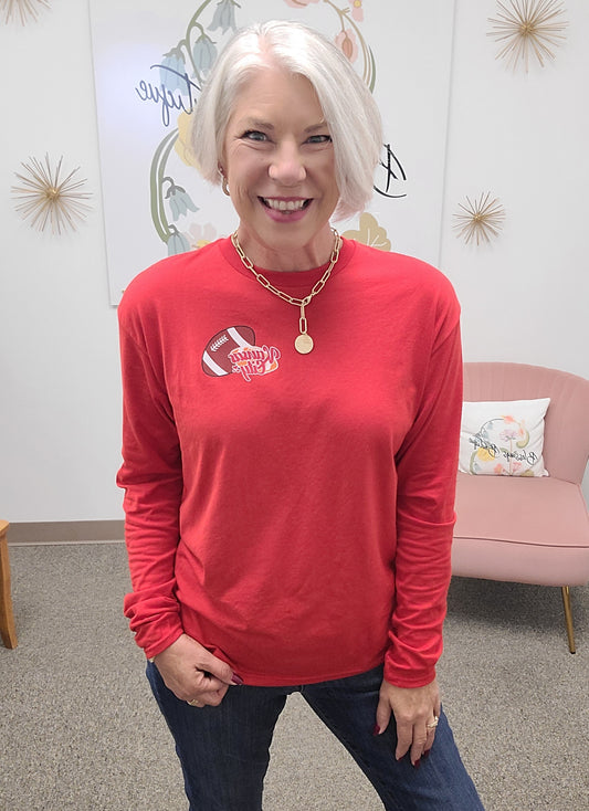 Red Long Sleeve KC Football Tee