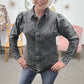 Pleated Sleeve Denim Top Black