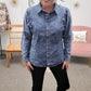 Pleated Sleeve Denim Top Blue