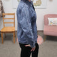 Pleated Sleeve Denim Top Blue