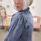 Pleated Sleeve Denim Top Blue