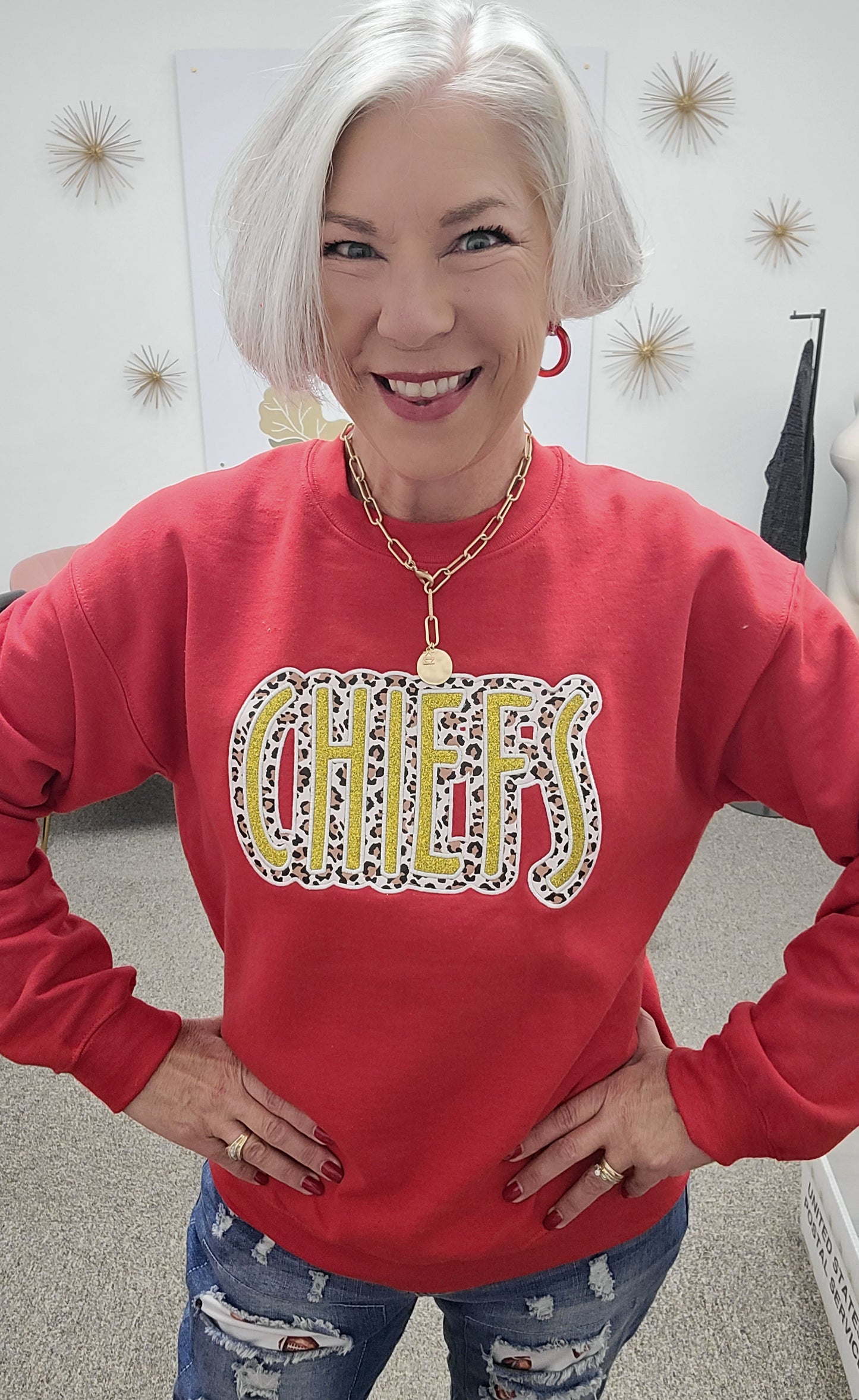 RED CHIEFS CUSTOM Leopard and GOLD GLITTER Sweatshirt