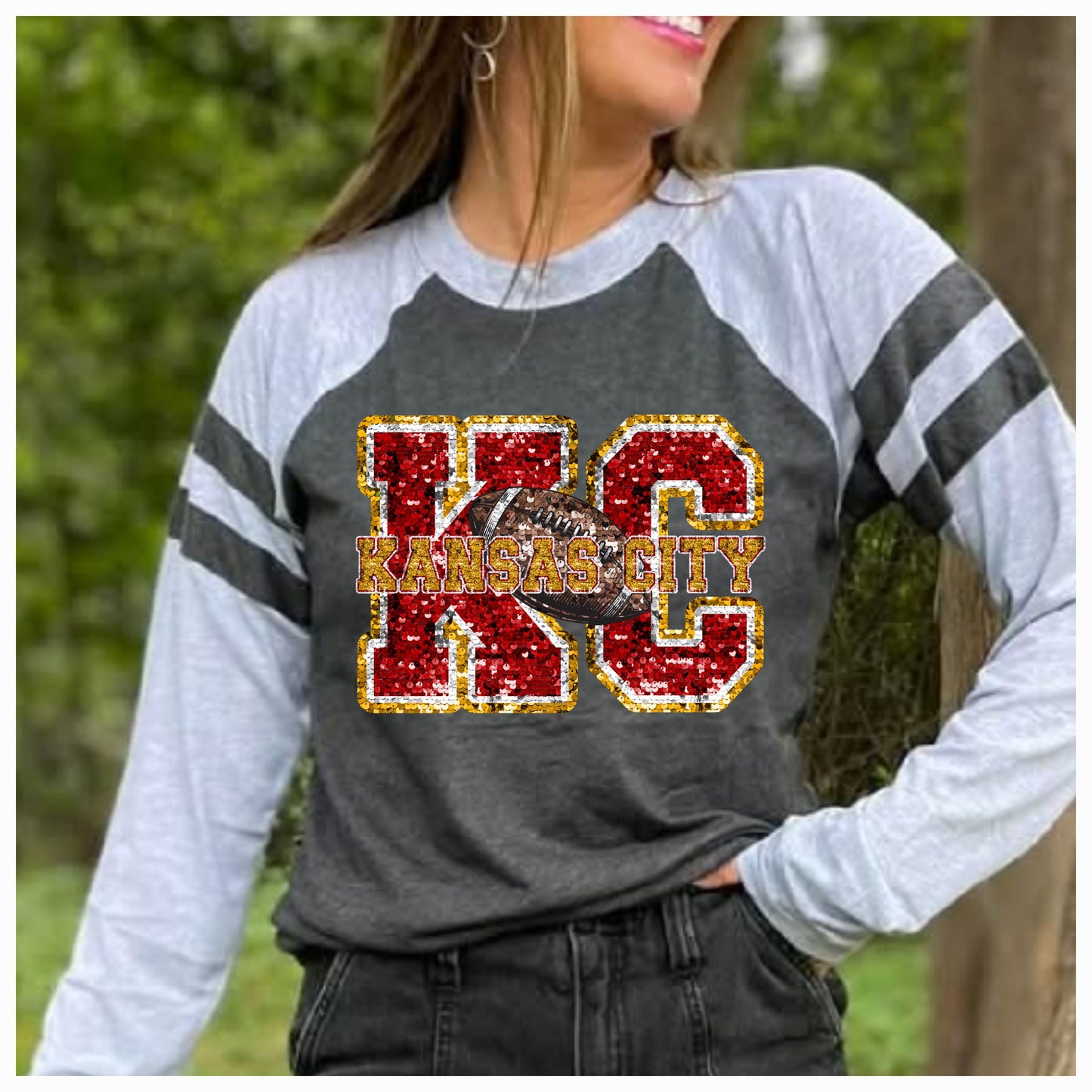 Faux Glitter KC Football Gameday Tee Grey *PREORDER*