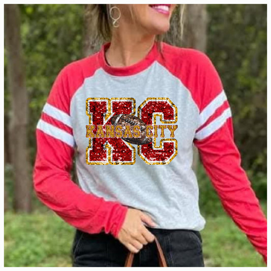 Faux Glitter KC Football Gameday Tee Red *PREORDER*