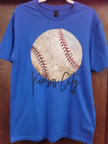 Faux Glitter Baseball KC Script SS Tee