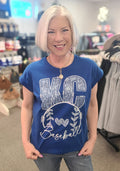 Roll Sleeve Royal Tee Faux Glitter KC Baseball