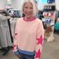 Star Patchwork Pink French Terry Pullover