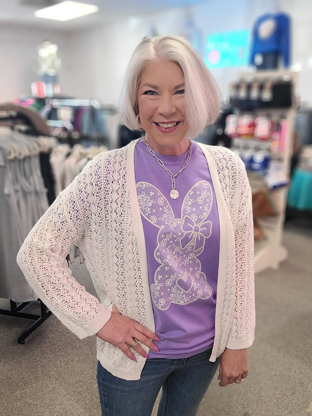 Crochet Open Front Cardigan Cream