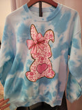 Aqua Tie-Dye Pink Toile Bunny Sweatshirt