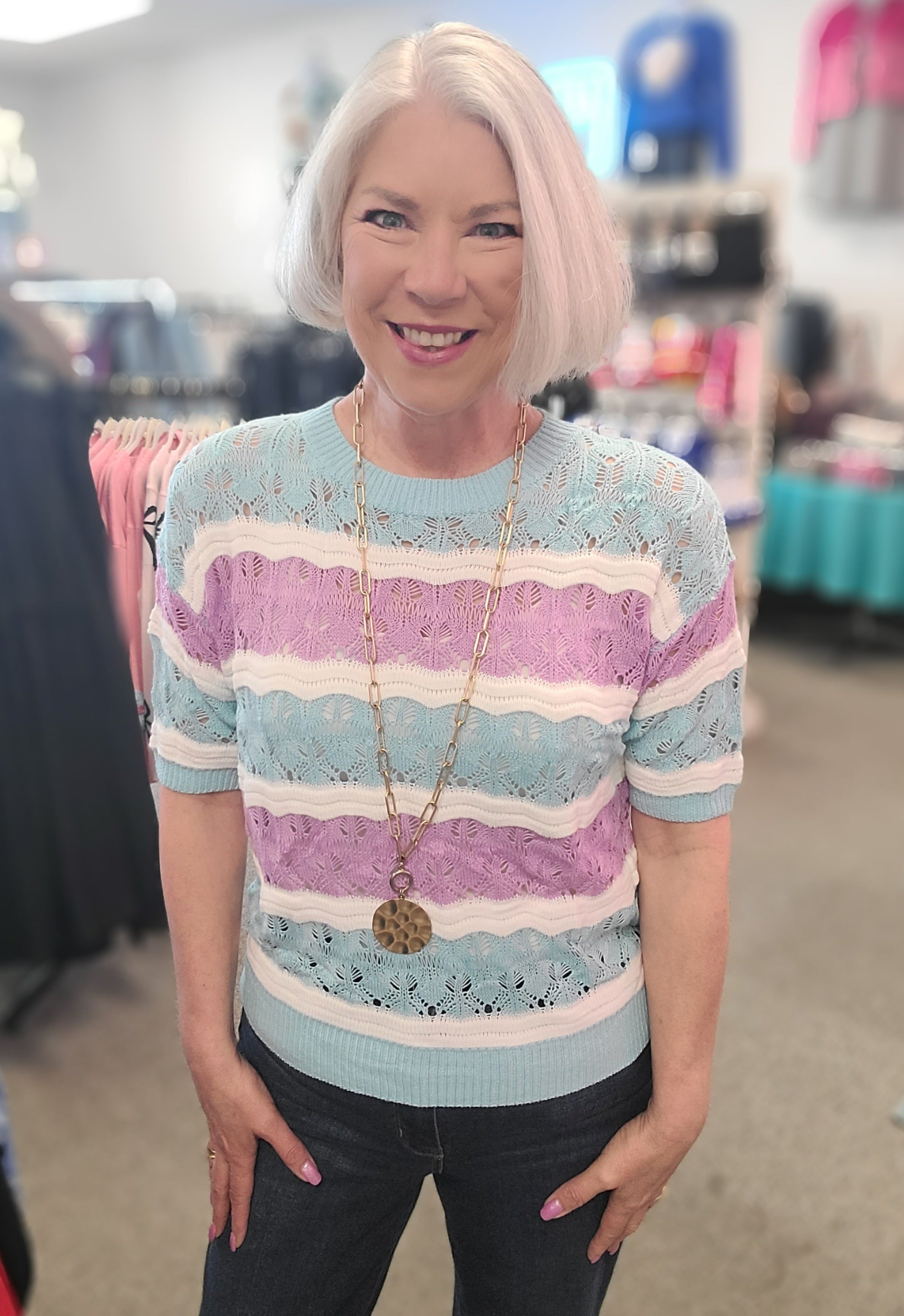 Chevron Striped Crochet Sweater