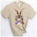 Faux Embroidered Purple Bunny Sand SS Tee
