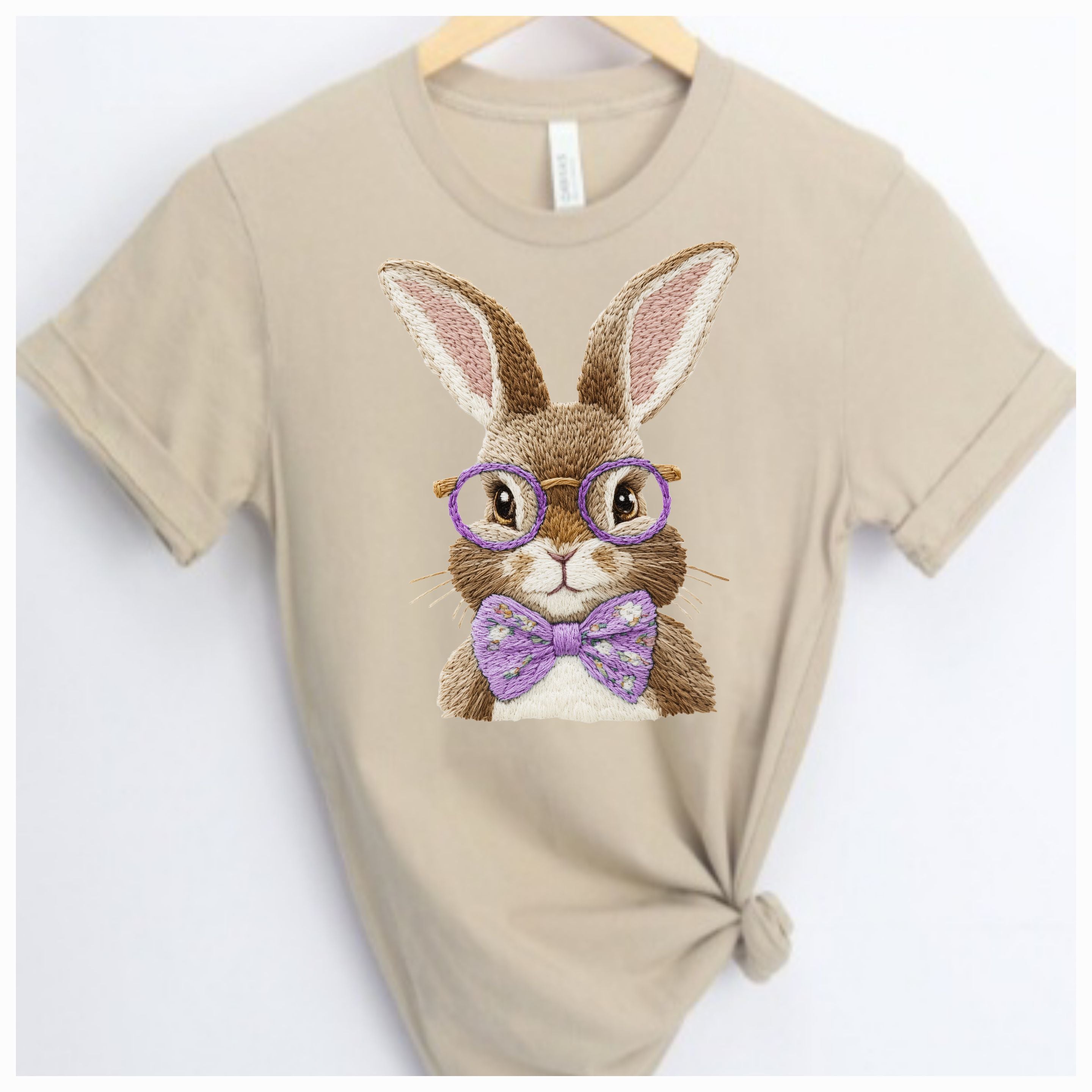 Faux Embroidered Purple Bunny Sand SS Tee