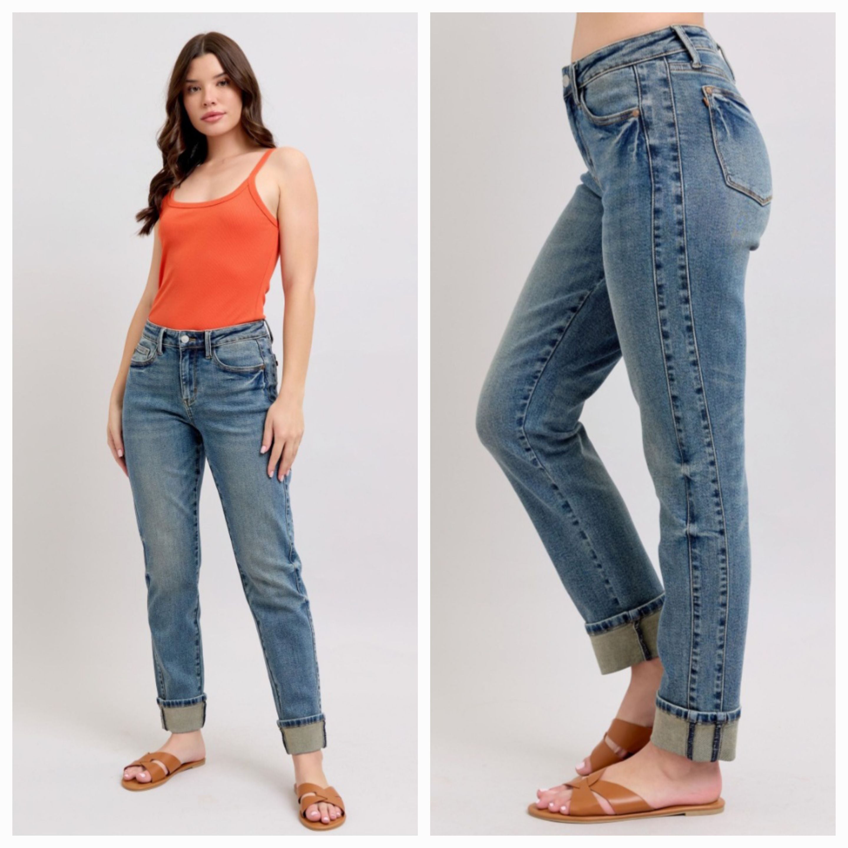 Judy Blue Mid-Rise Side Panel Boyfriend Light Wash