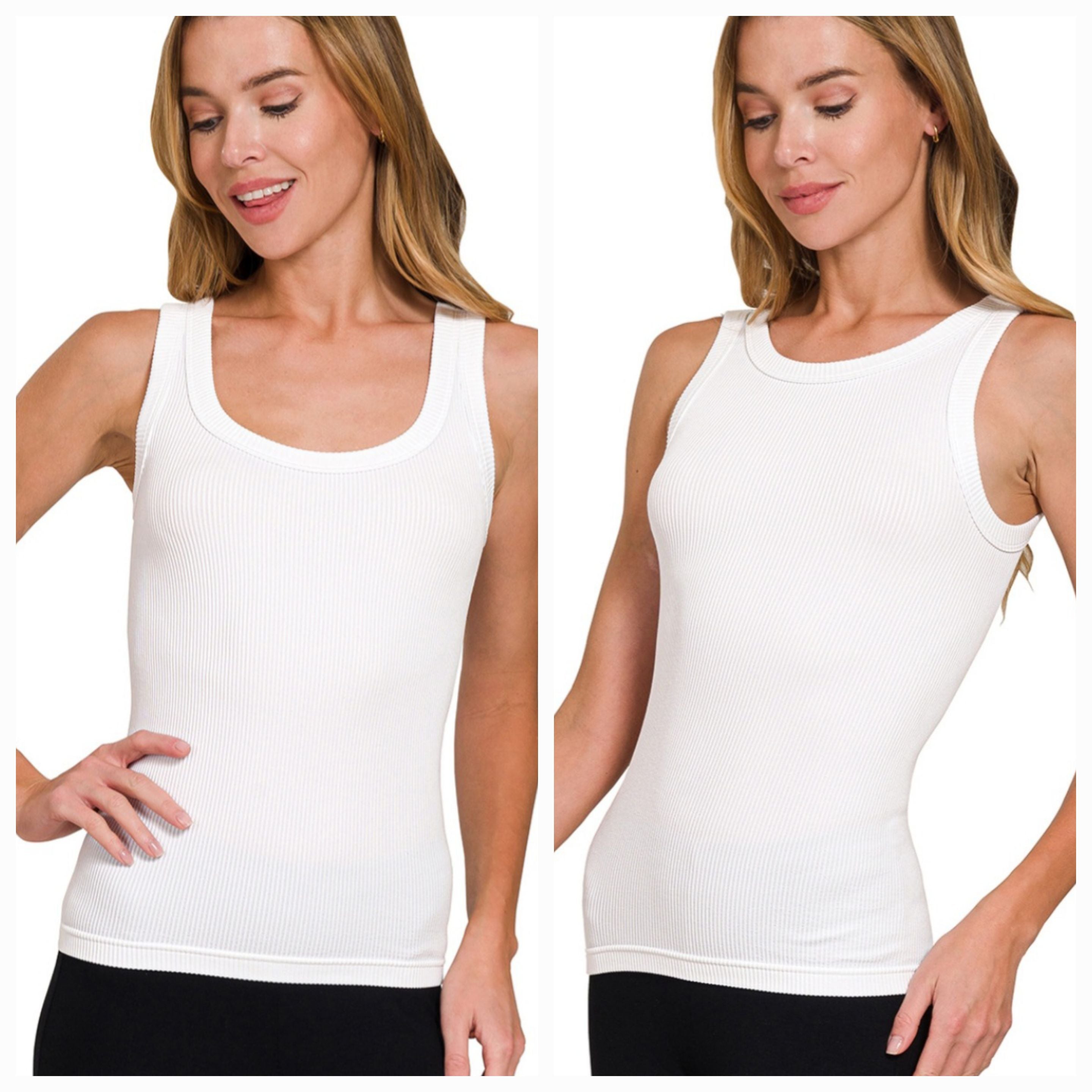 Ribbed Reversible White Tank Top