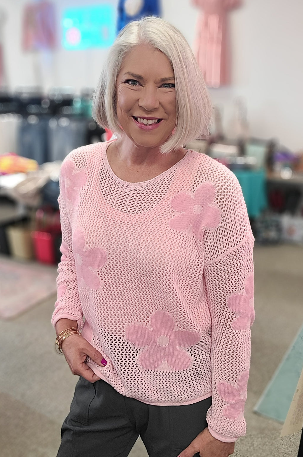 Playfully Pink Mesh Crochet Sweater