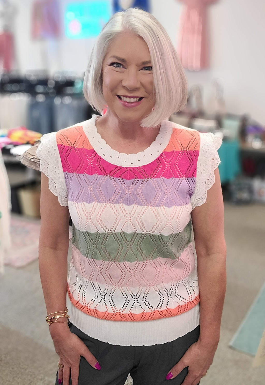 Eyelet Trim Sweet Spring Sweater