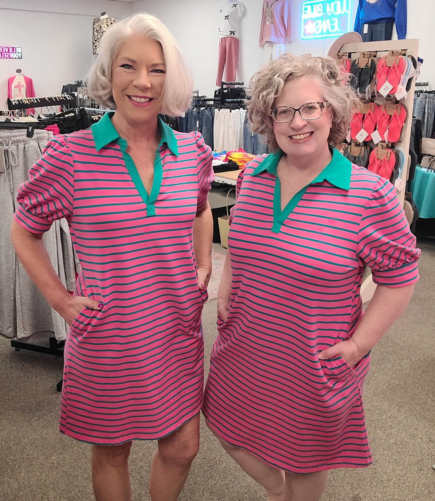 Pink Stripe Collared Dress