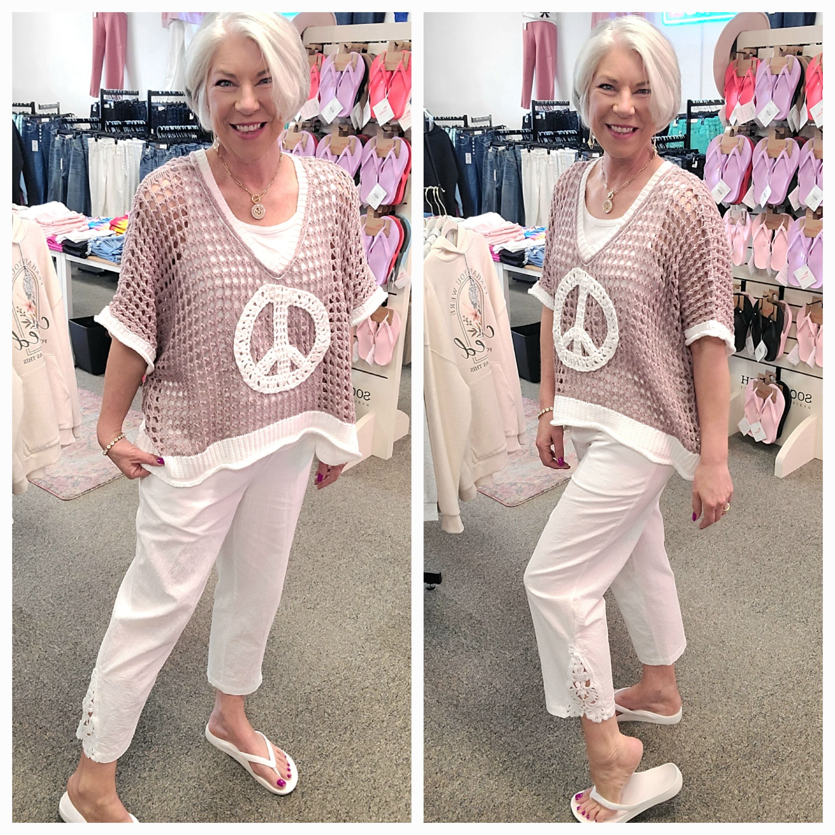 White Cotton Crochet Crop Pant