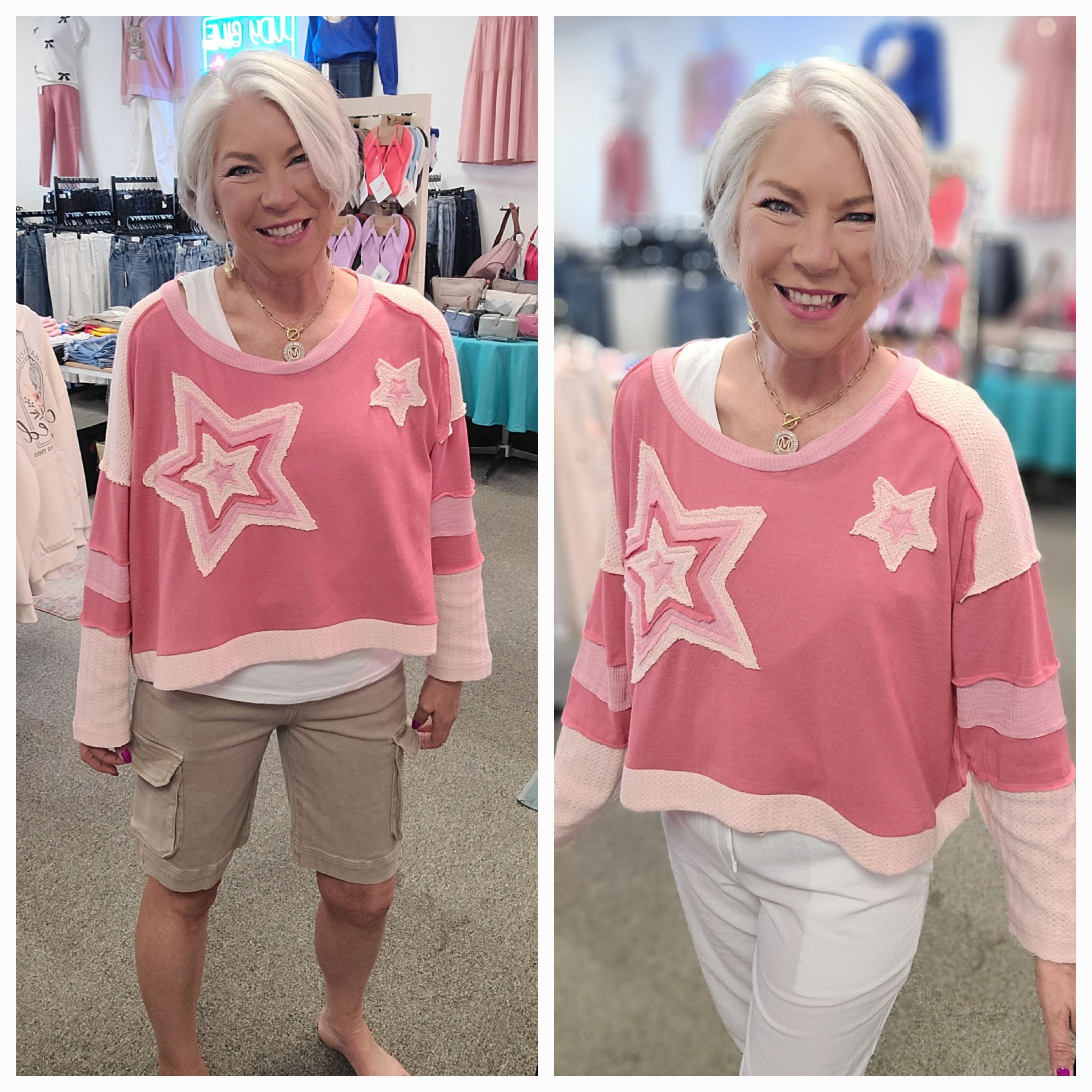 POL Colorblock Star Top Pink