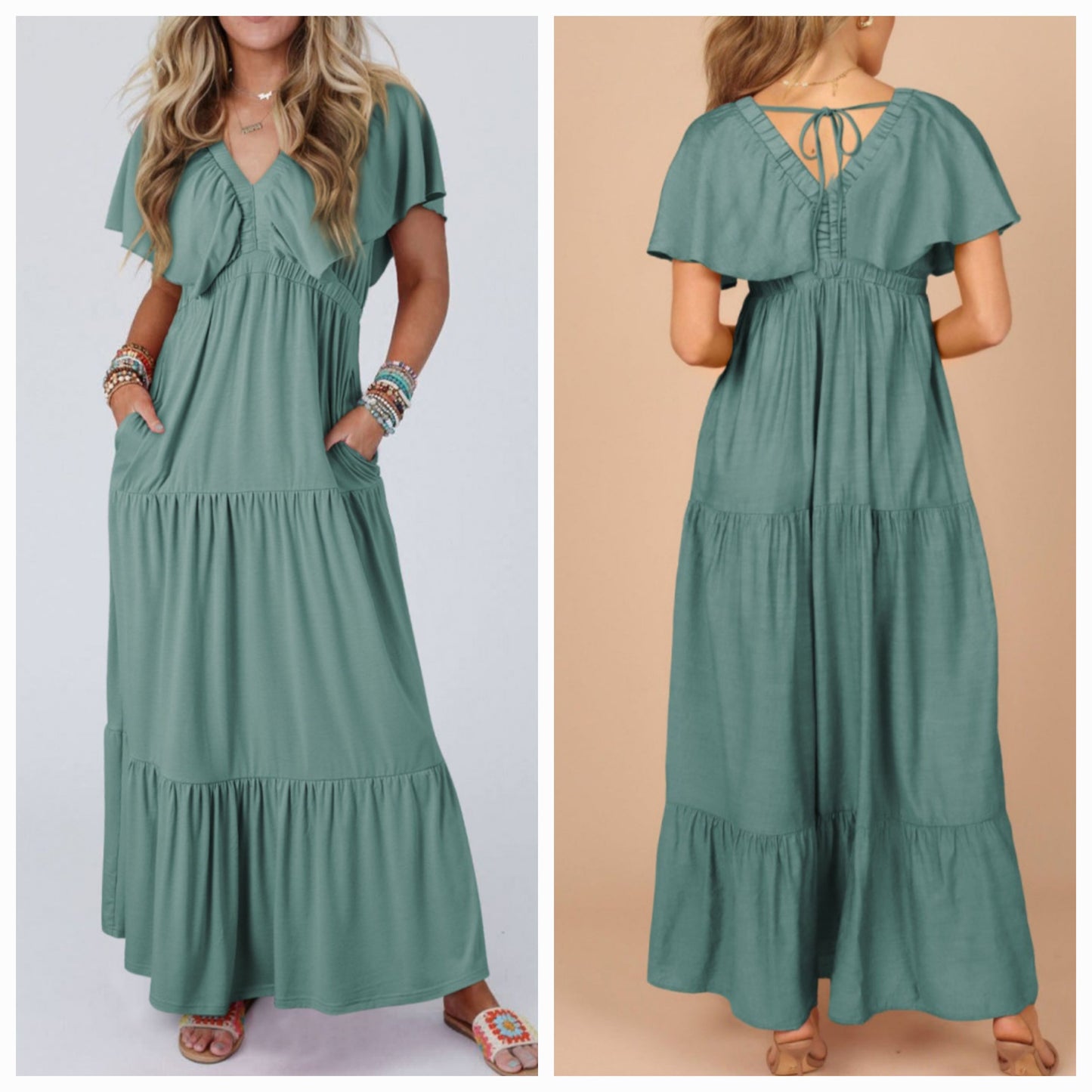 Dusty Green Tie Back Maxi Dress
