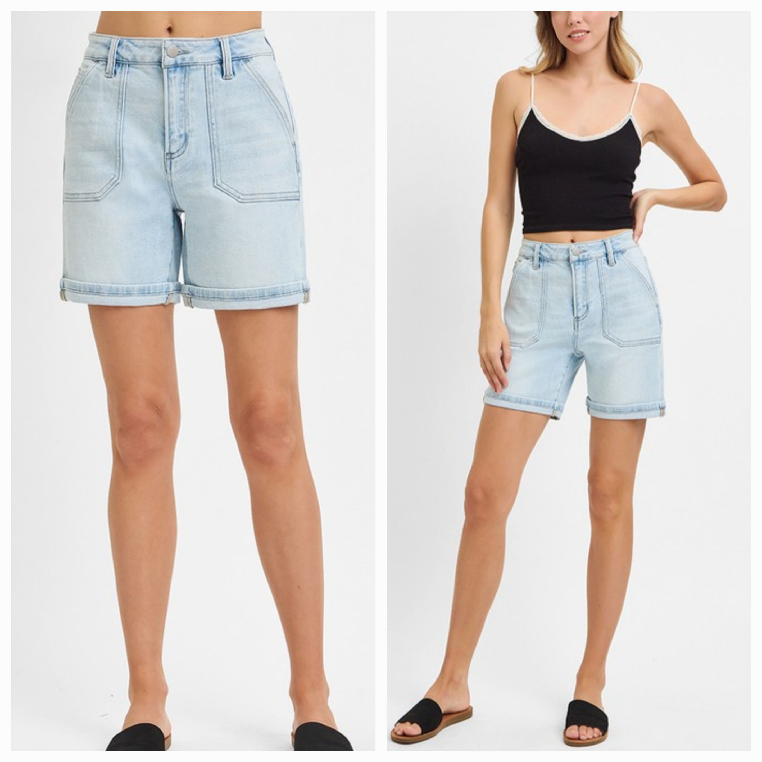 Risen Utility Pocket Mid Length Denim Shorts