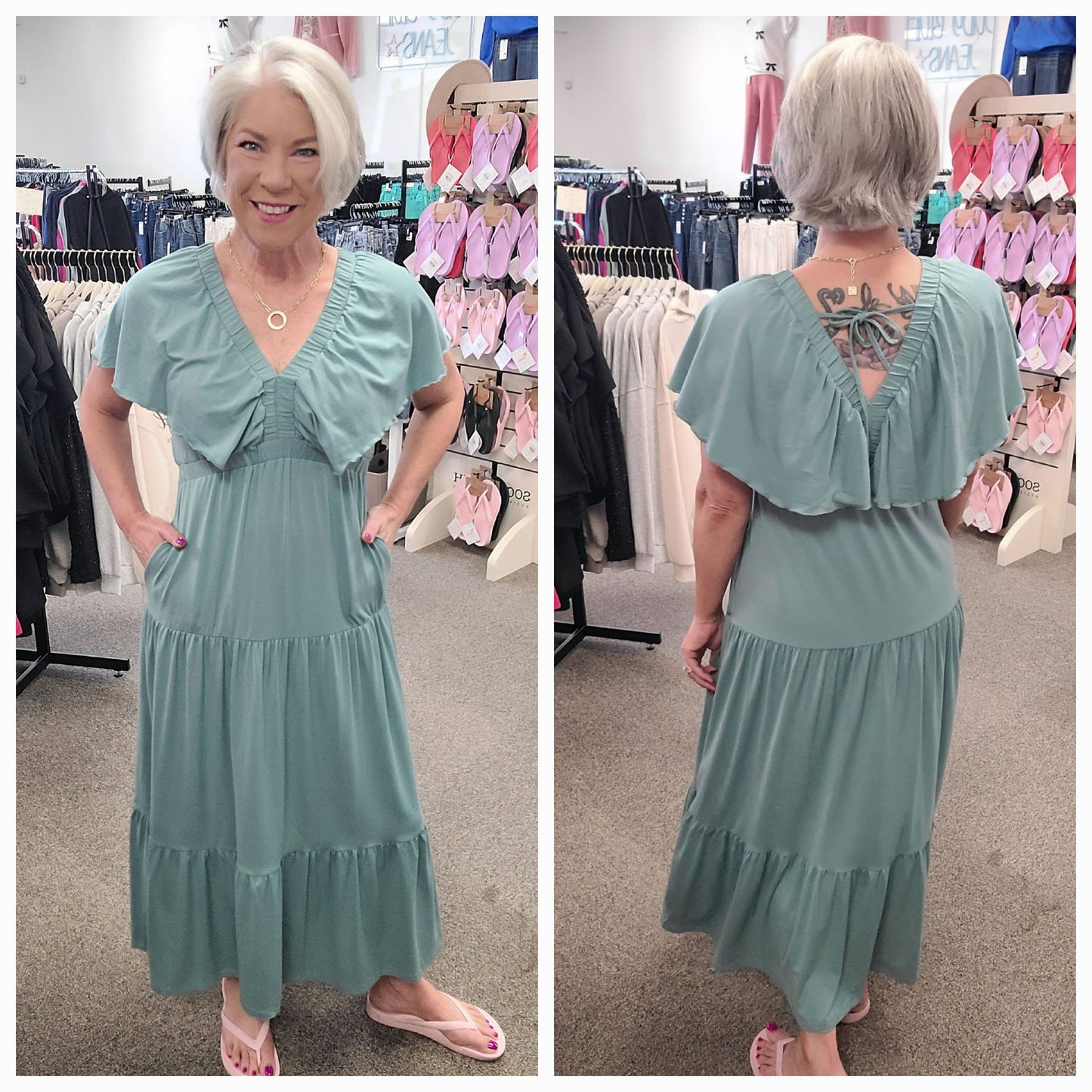 Dusty Green Tie Back Maxi Dress