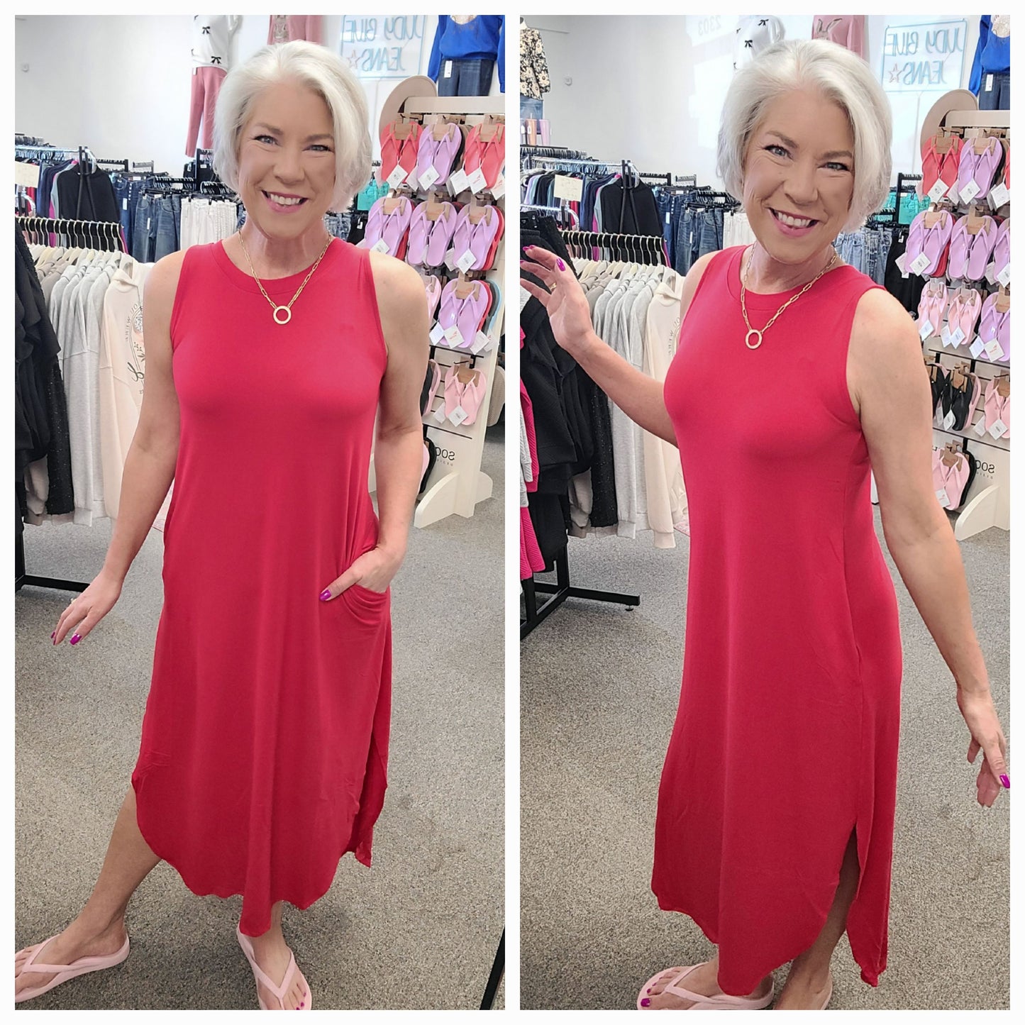 Sleeveless Brushed Maxi Red
