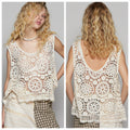POL Medallion Crochet Tank Natural