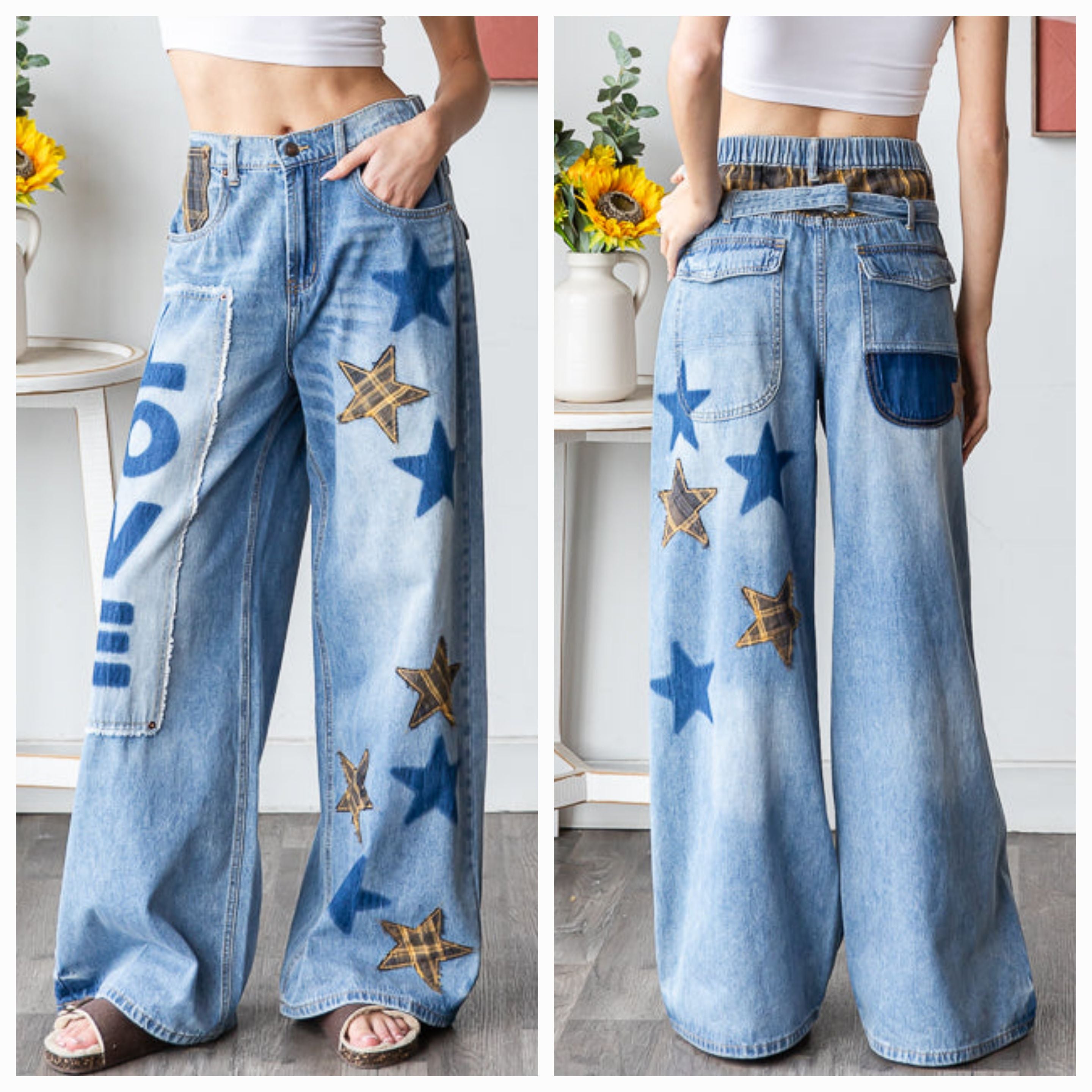 Oli & Hali Washed Star Love Patchwork Jeans