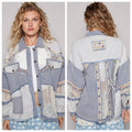 POL Stripe Patchwork Fall Jacket Blue