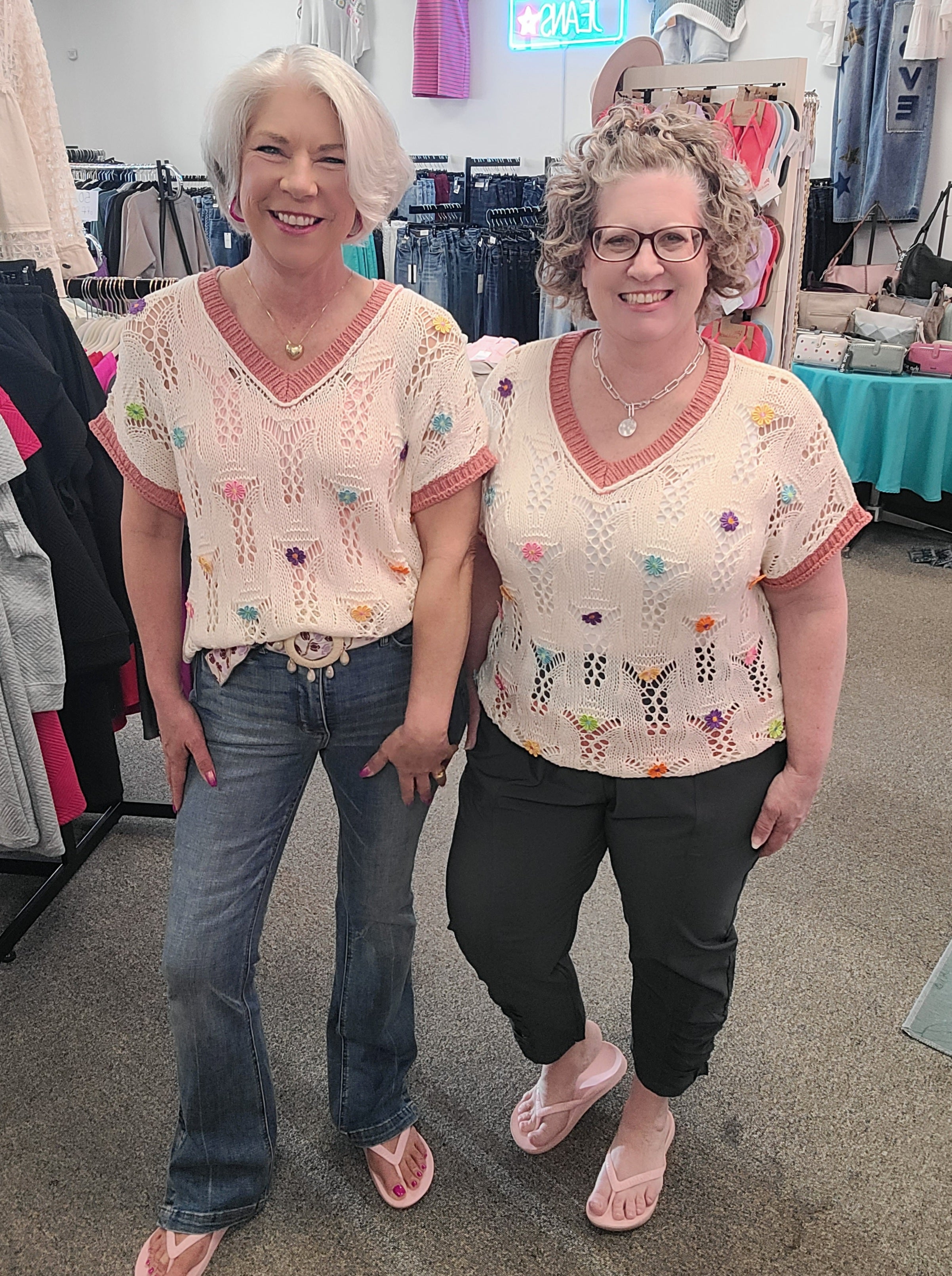 Field of Flowers Crochet Sweater Mauve