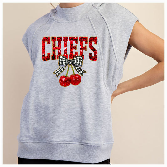 Faux Sequin Chiefs French Terry Sleeveless Hoodie