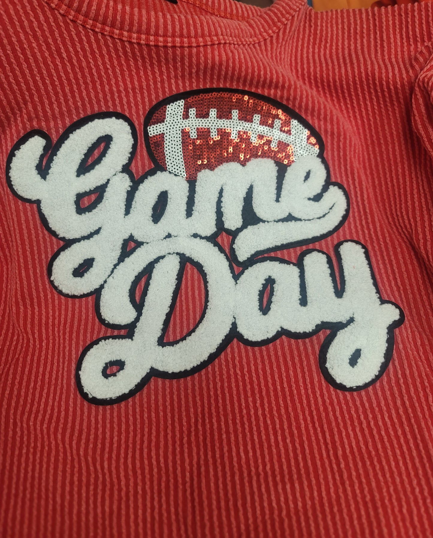 Urban Ribbed Chenille Sequin Game Day Top Red
