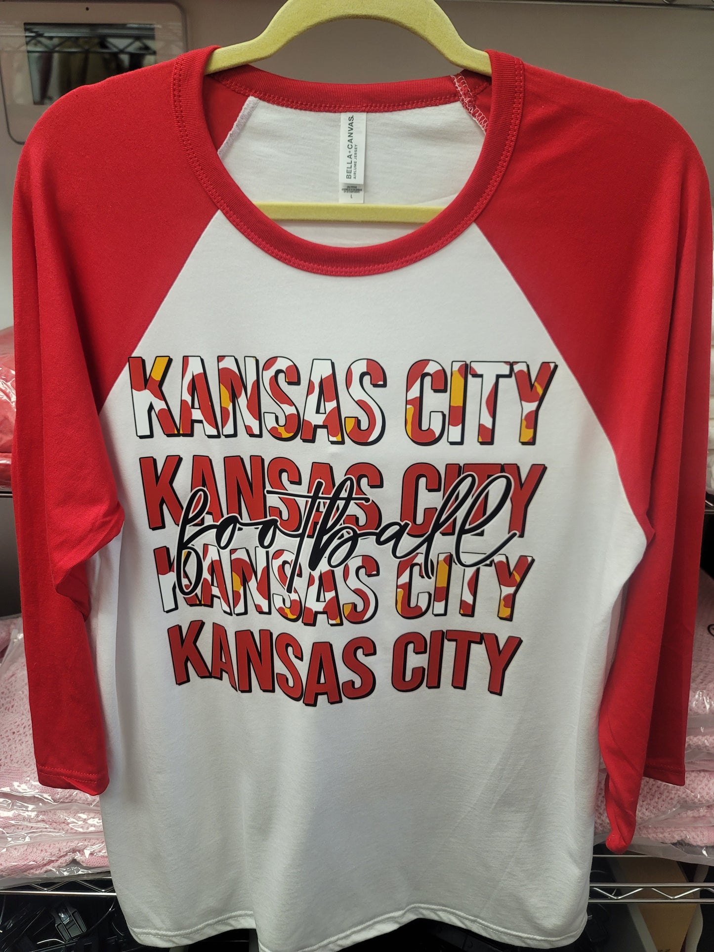 Kansas City Football Repeat Raglan 3/4 Sleeve Tee