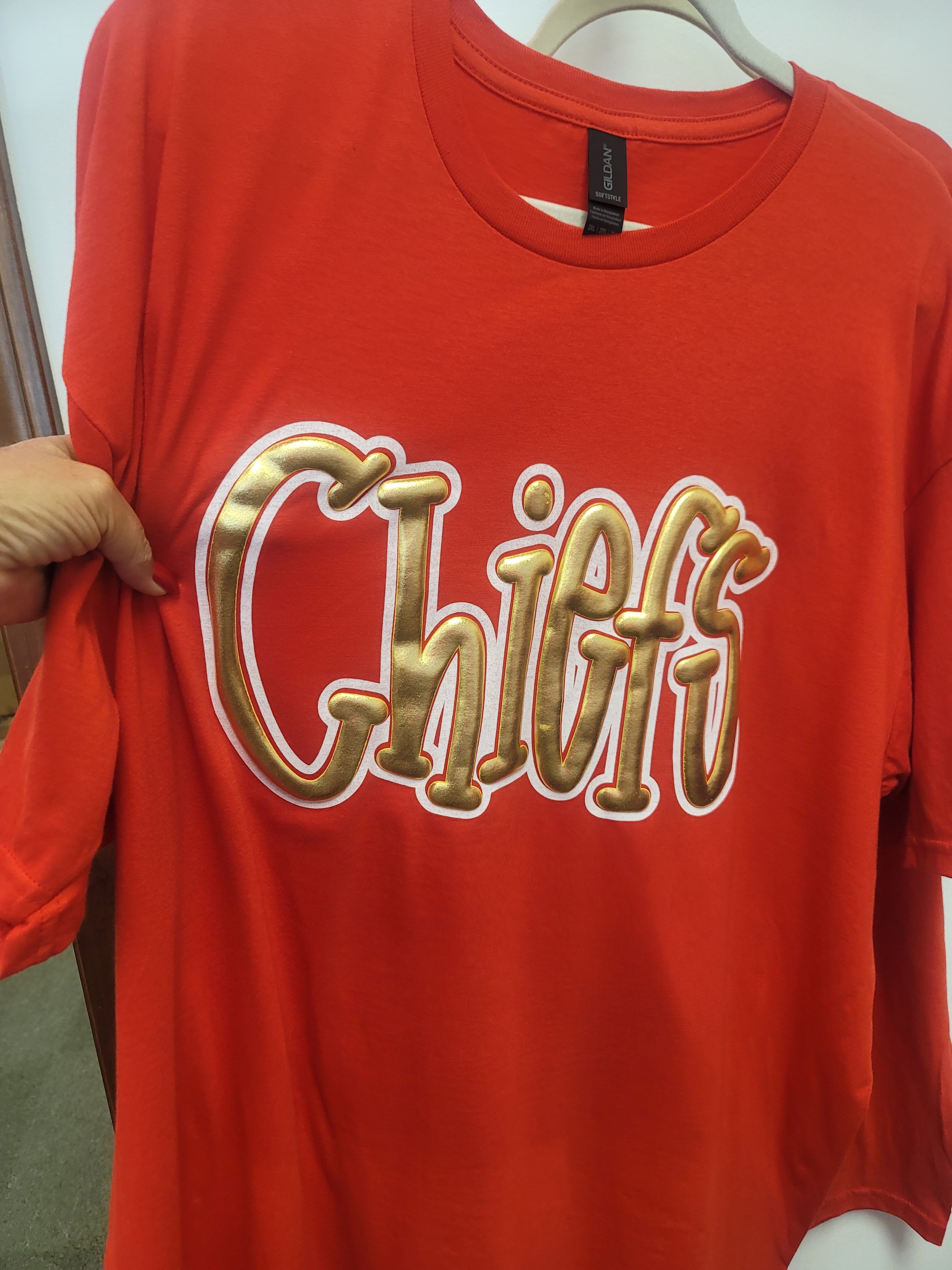 Bubble Letter Metallic Puff Chiefs Tee RED